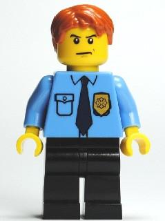 LEGO Minifigure-Police - City Shirt with Dark Blue Tie and Gold Badge, Black Legs, Dark Orange Short Tousled Hair-Town / City / Police-CTY212-Creative Brick Builders